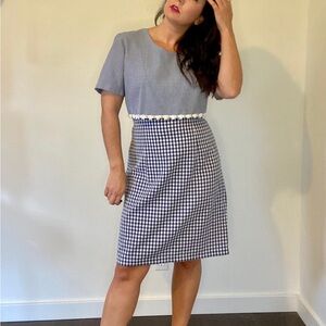 Vintage Navy and White Gingham Midi Dress